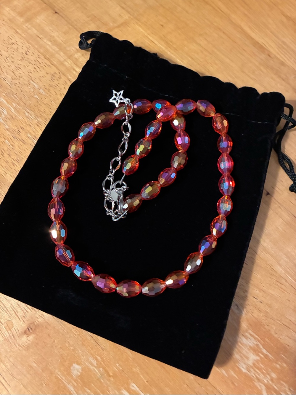 Kirks Folly AB Orange Crystal Necklace with Silver Clasp Chain